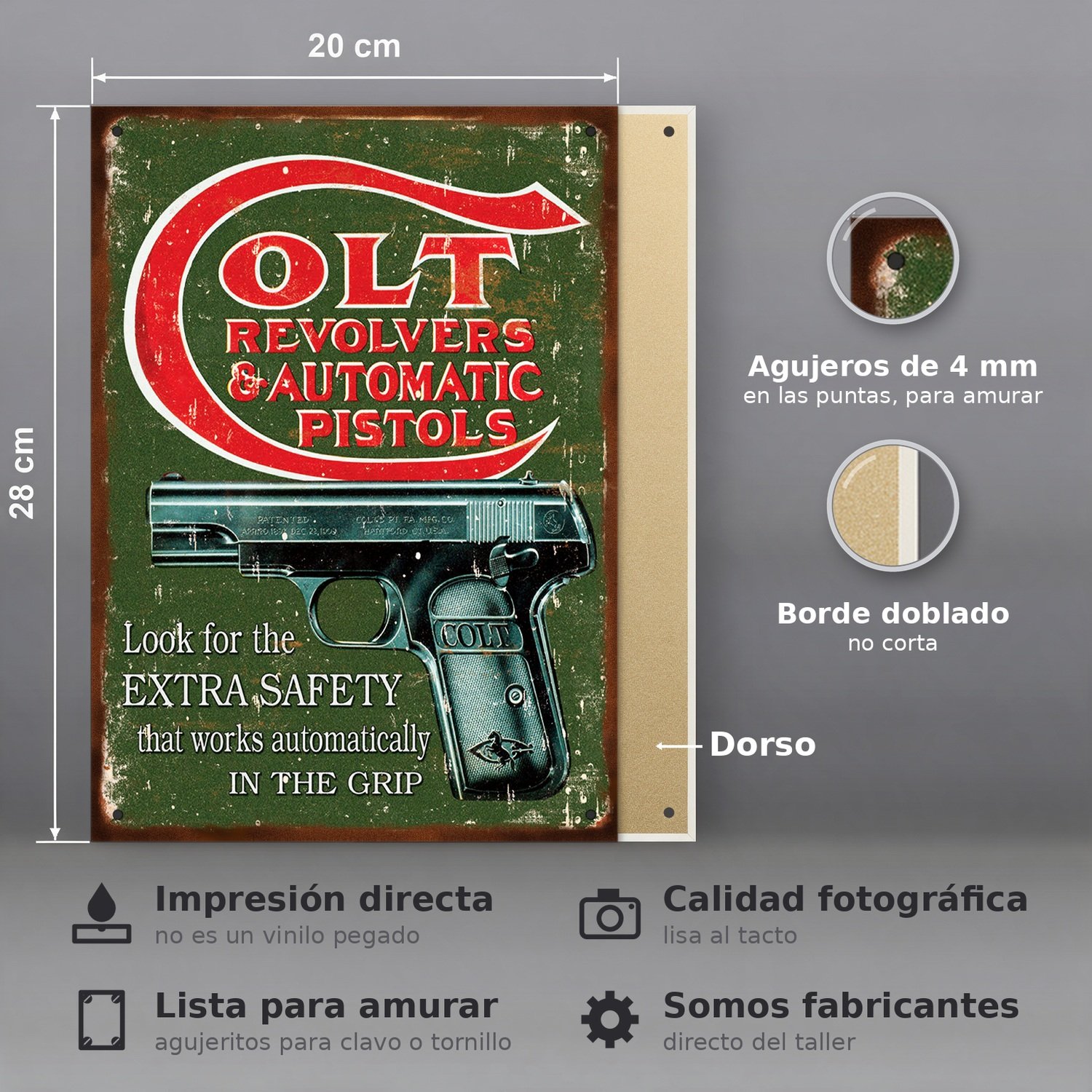 Publicidad Colt Automatic Pistols - Chapa Vintage - ARM001 - Imagen 2