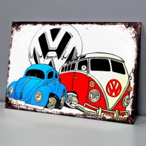 VW Escarabajo Azul y Combi Roja