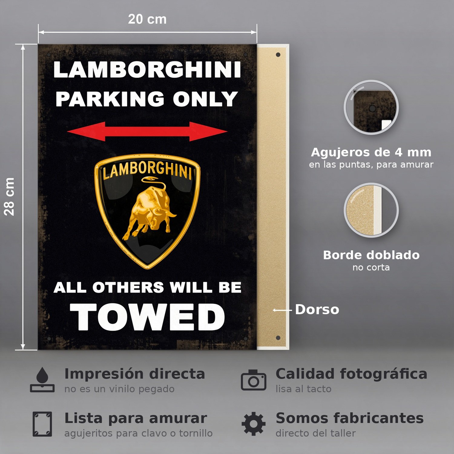 Estacionamiento Exclusivo Lamborghini - Chapa Vintage - PAR019 - Imagen 2