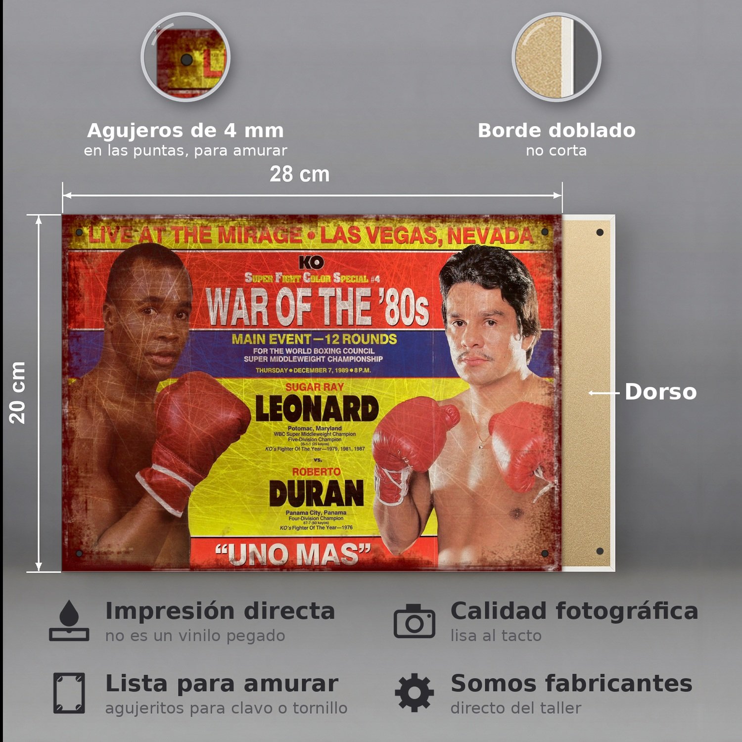 Leonard vs Duran, Uno Mas, Las Vegas - Chapa Vintage - BOX003 - Imagen 2