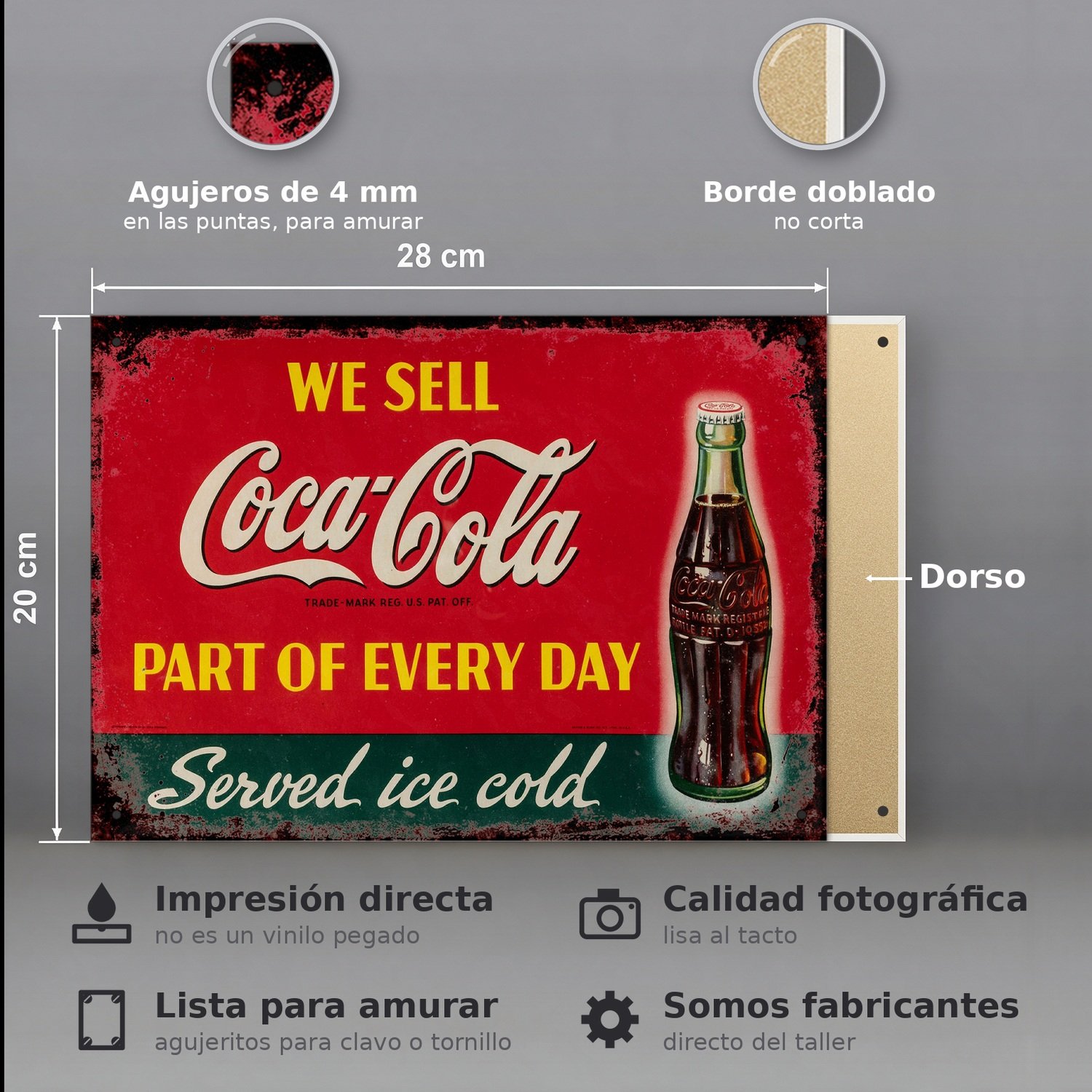 Coca-Cola We Sell, Served Ice Cold - Chapa Vintage - COC042 - Imagen 2