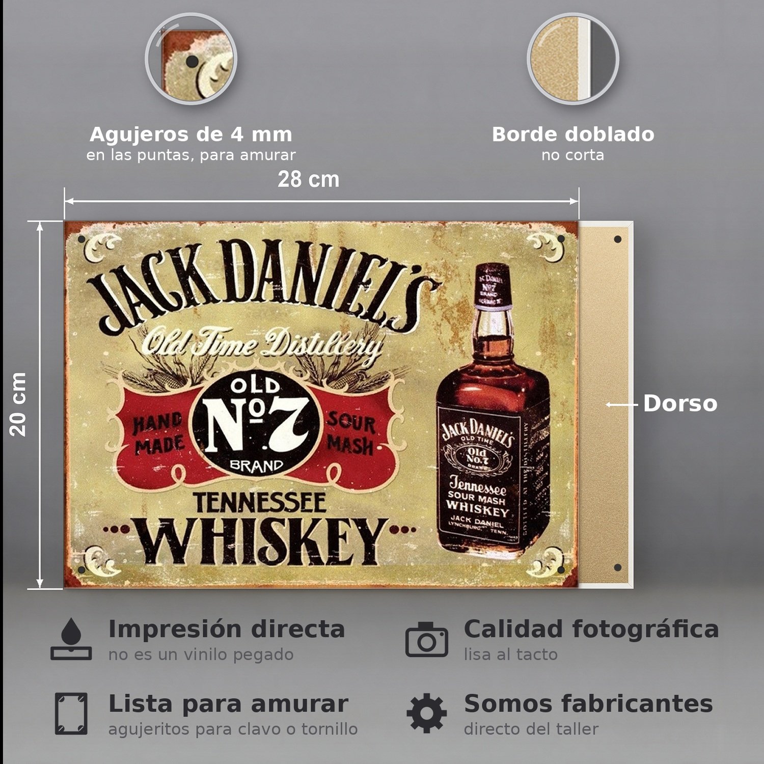 Jack Daniels Botella Envejecida Old No 7 - Chapa Vintage - JAC003 - Imagen 2