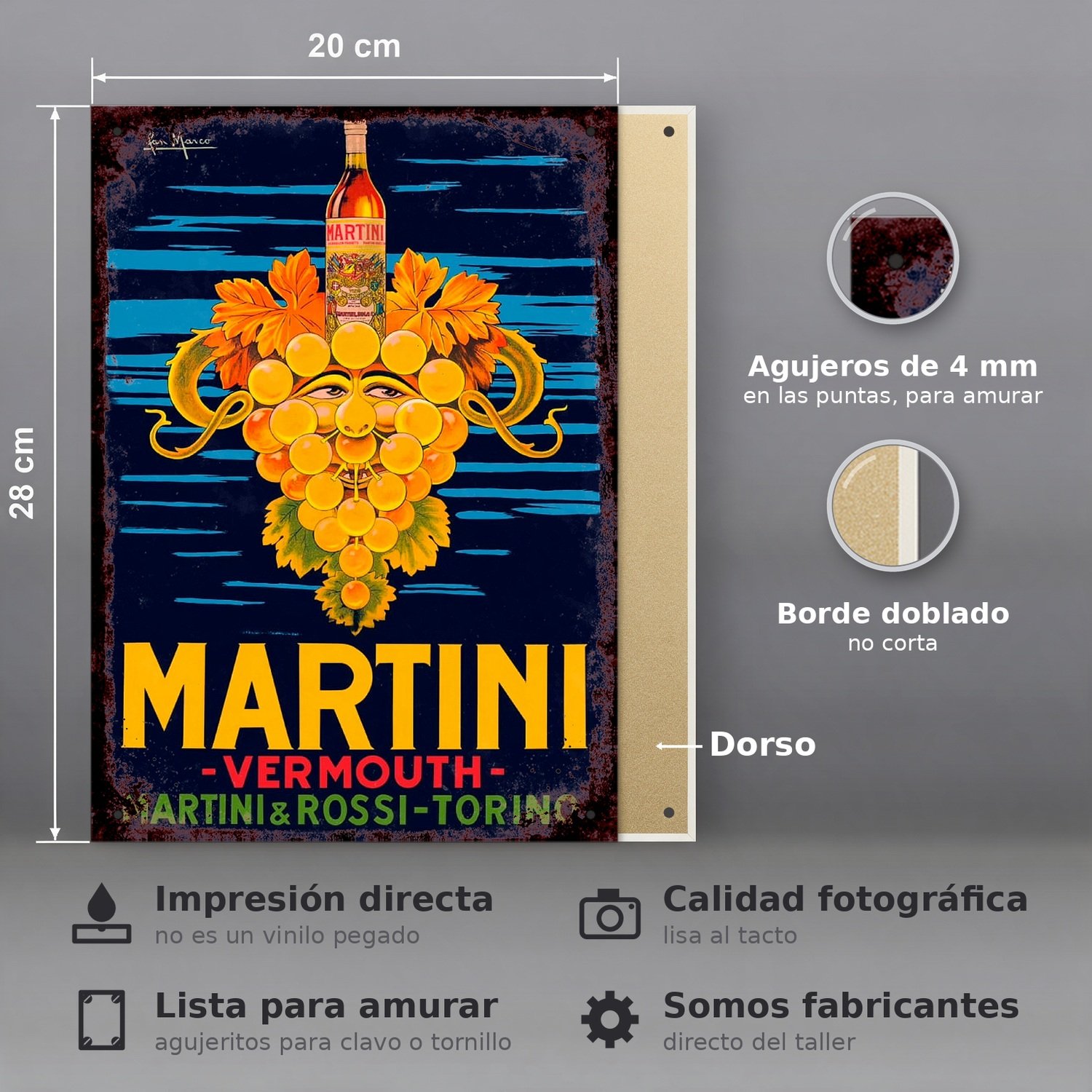 Martini & Rossi Vermouth con Uvas, Torino - Chapa Vintage - MAR002 - Imagen 2