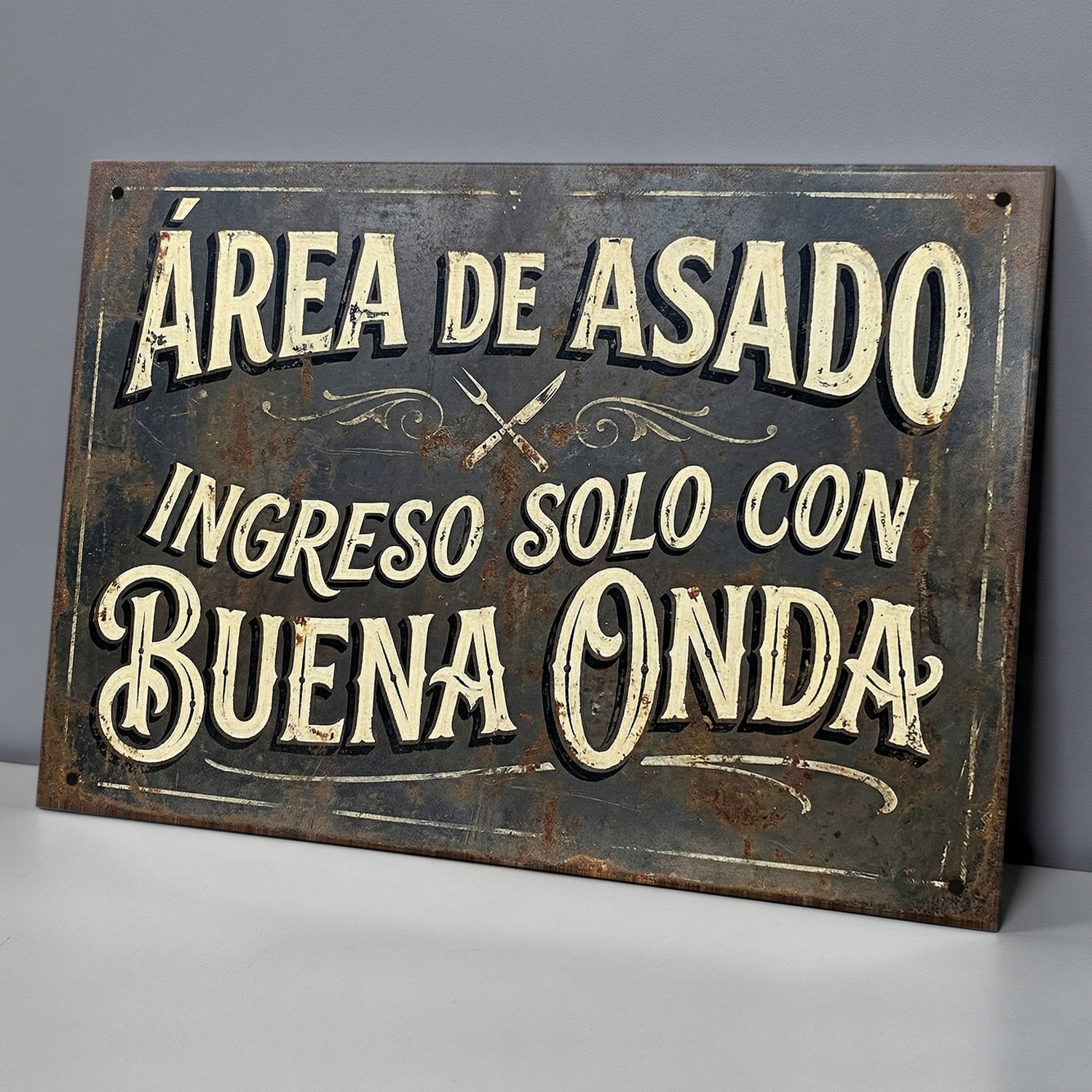 Área De Asado Ingreso Solo Con Buena Onda - Chapa Vintage - ACA001