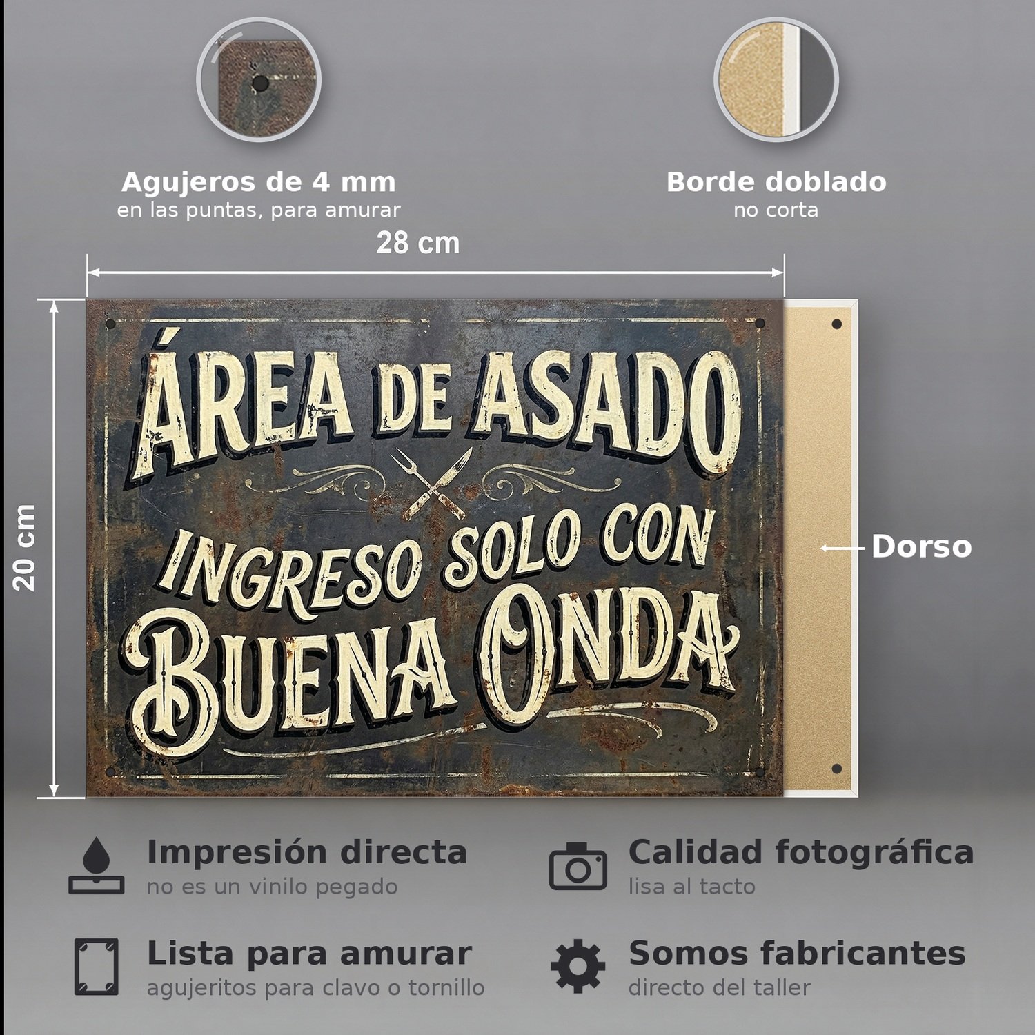Área De Asado Ingreso Solo Con Buena Onda - Chapa Vintage - ACA001 - Imagen 2