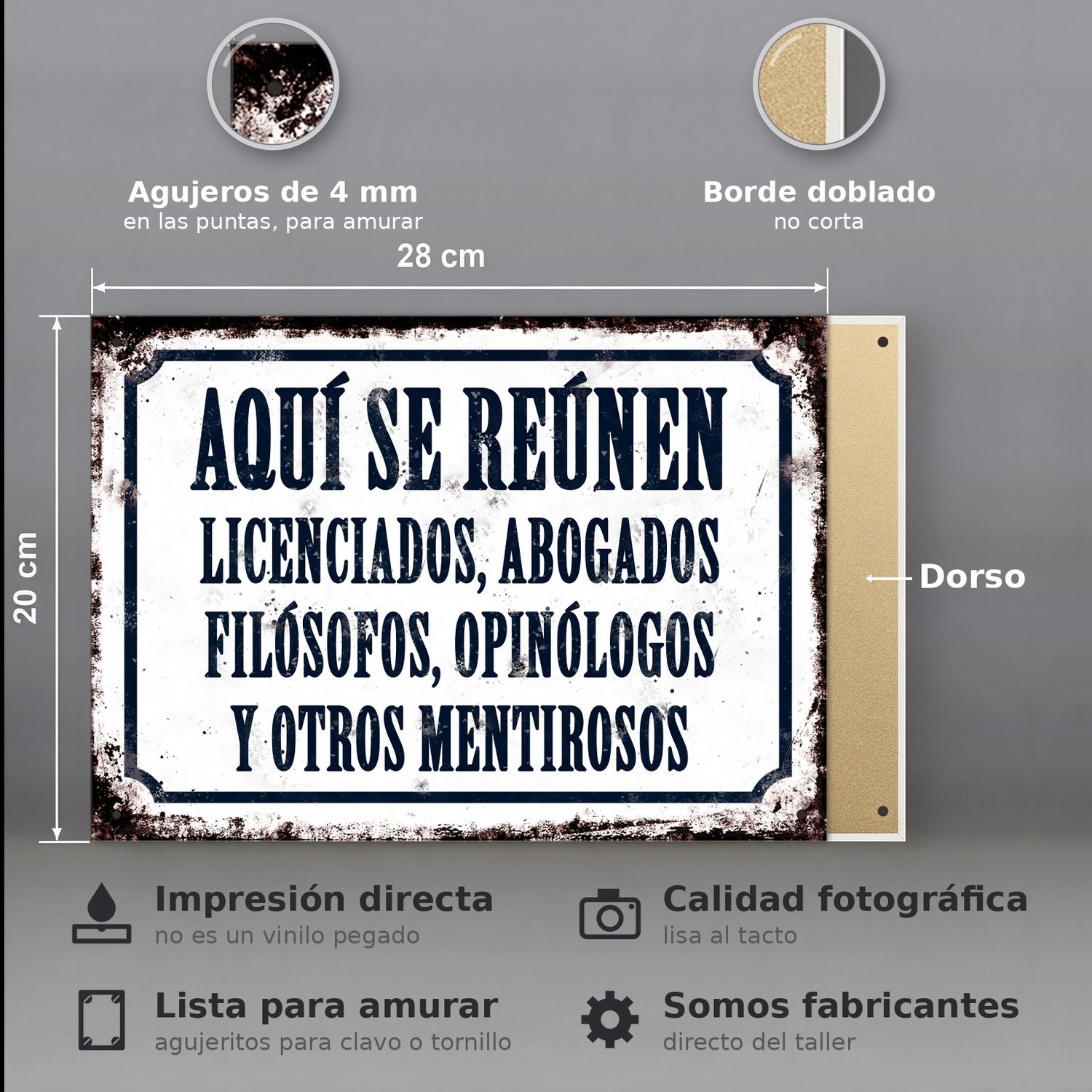 Abogados, Filósofos, Opinólogos Y Otros Mentirosos - Chapa Vintage - CFB004 - Imagen 2