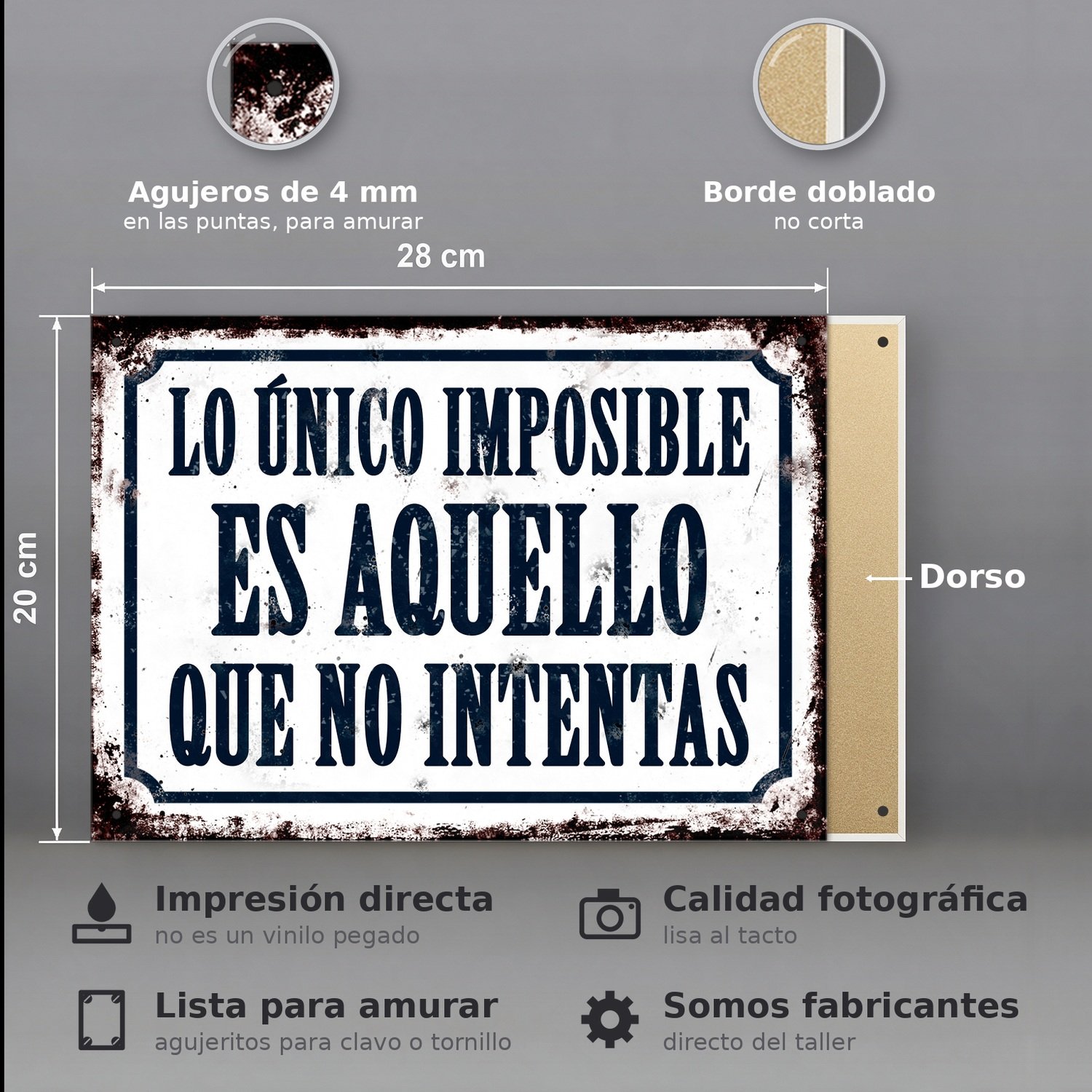 Lo Único Imposible Es Aquello Que No Intentas - Chapa Vintage - CFB318 - Imagen 2
