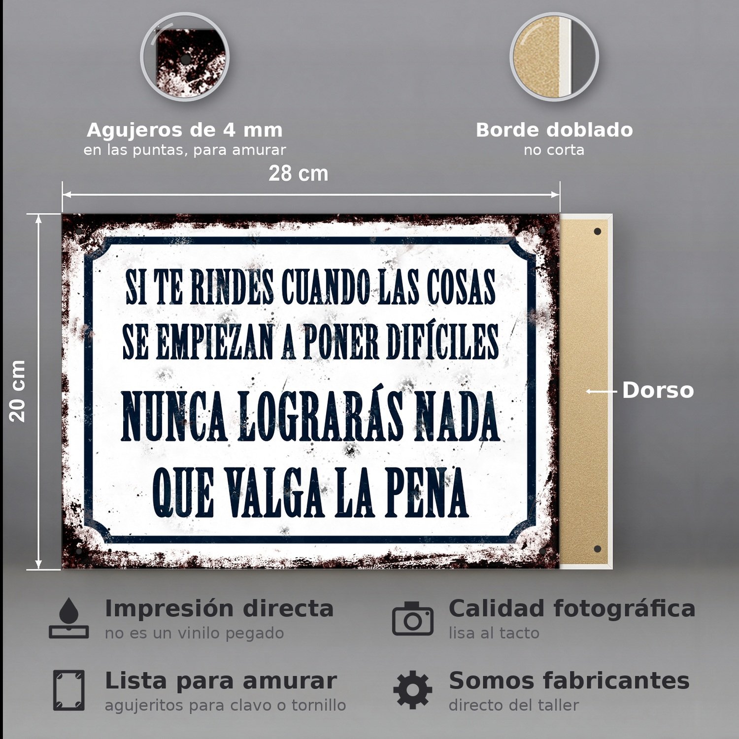 Nunca Lograrás Nada Que Valga La Pena - Chapa Vintage - CFB329 - Imagen 2