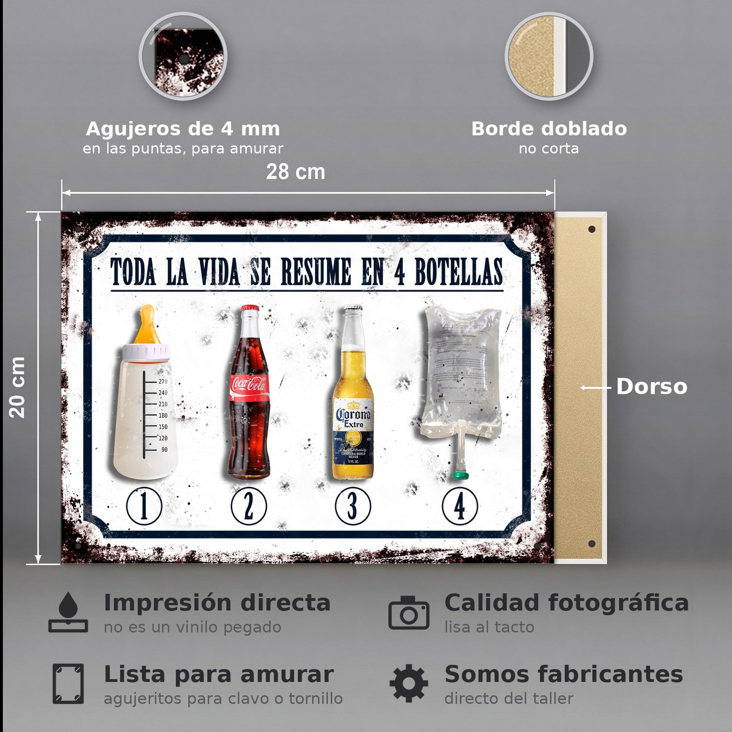 Toda La Vida Se Resume En 4 Botellas - Chapa Vintage - CFC004 - Imagen 2