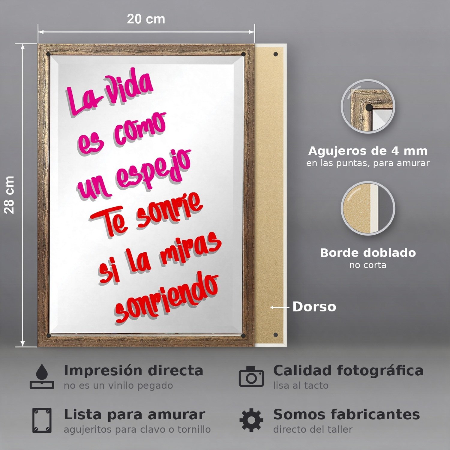 La Vida Es un Espejo, Te Sonríe si Sonríes - Chapa Vintage - CFC012 - Imagen 2