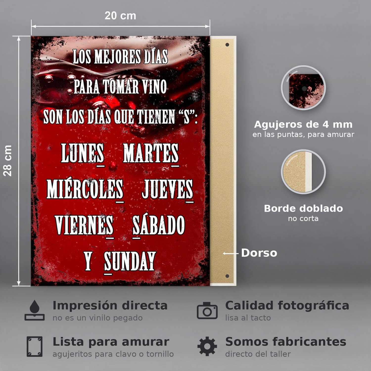 Los Mejores Dias para Tomar Vino Tienen S - Chapa Vintage - CFH010 - Imagen 2