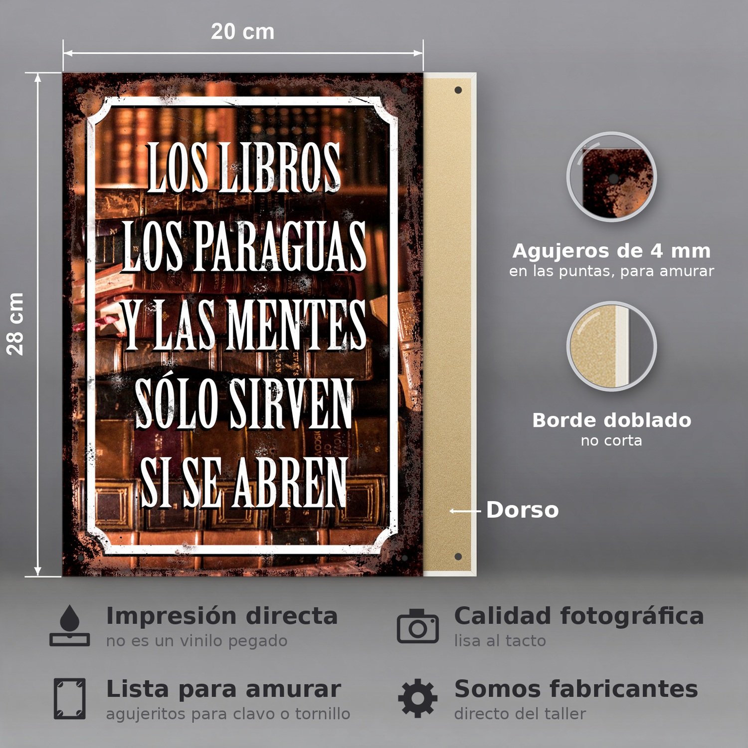 Libros Paraguas Y Mentes Solo Sirven Si Se Abren - Chapa Vintage - CFM005 - Imagen 2