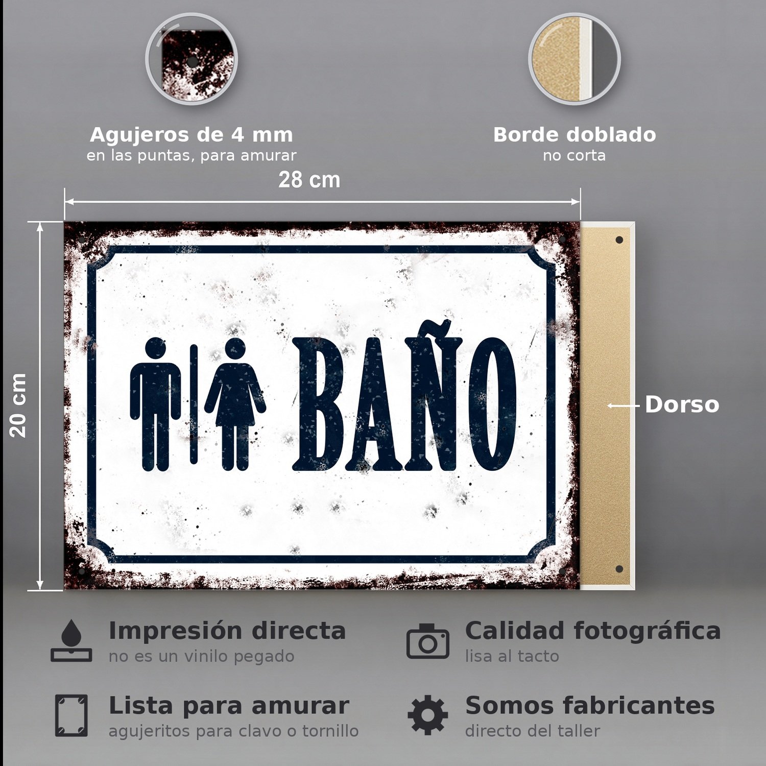 Baño con Iconos de Hombre y Mujer - Chapa Vintage - CFT001 - Imagen 2