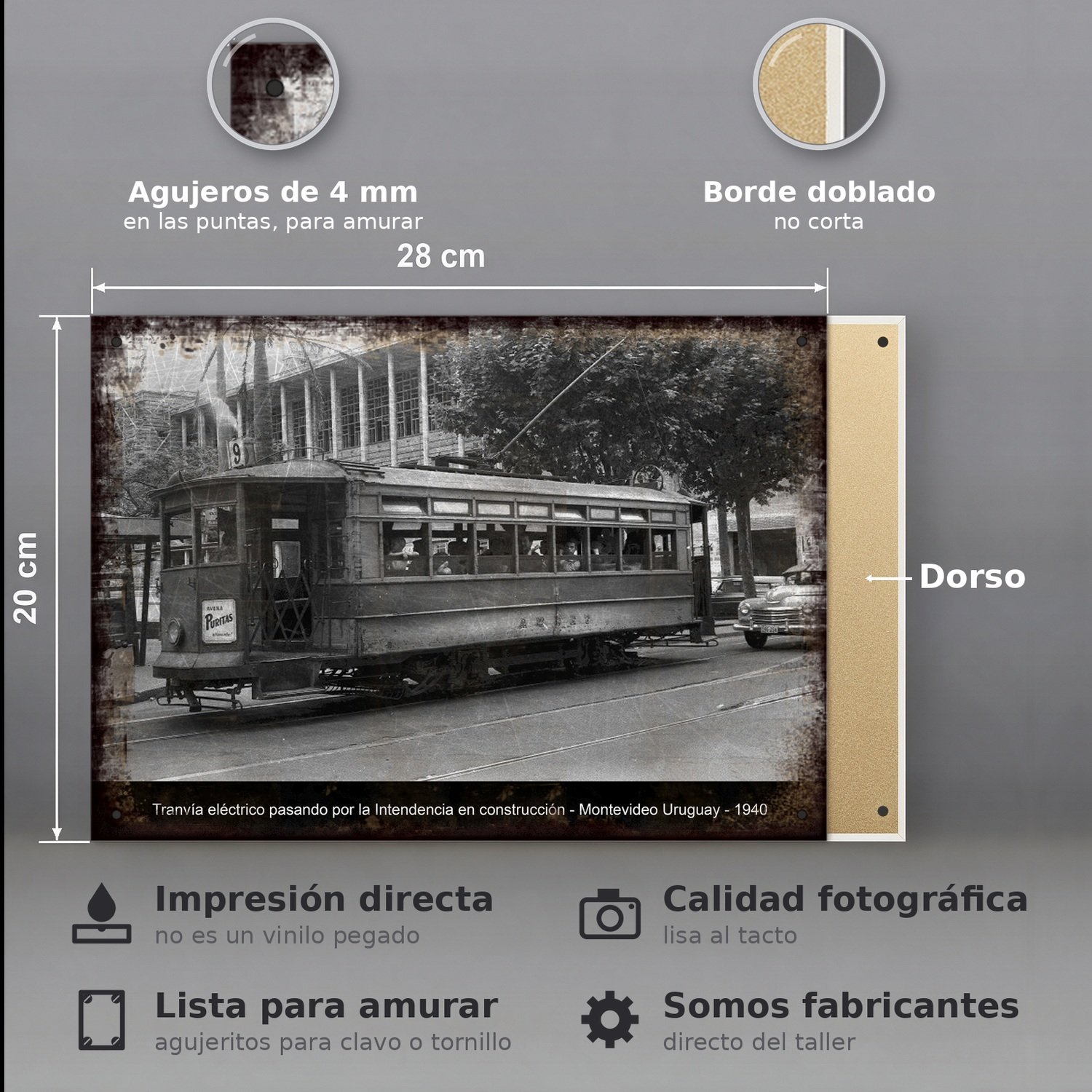 Tranvía Eléctrico e Intendencia, 1940 - Chapa Vintage - MON016 - Imagen 2
