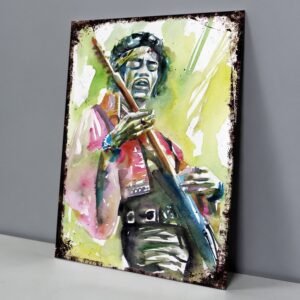 Jimi Hendrix Acuarela Verde y Amarillo