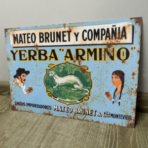 Yerba Armiño, Mateo Brunet y Cía, Gaucho e India - Chapa Vintage - ACS002