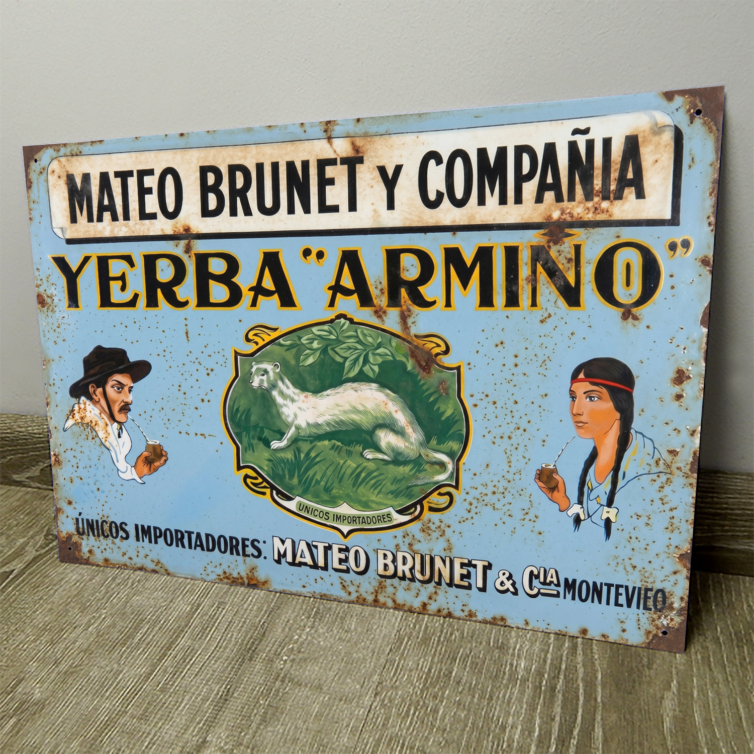 Yerba Armiño, Mateo Brunet y Cía, Gaucho e India - Chapa Vintage - ACS002