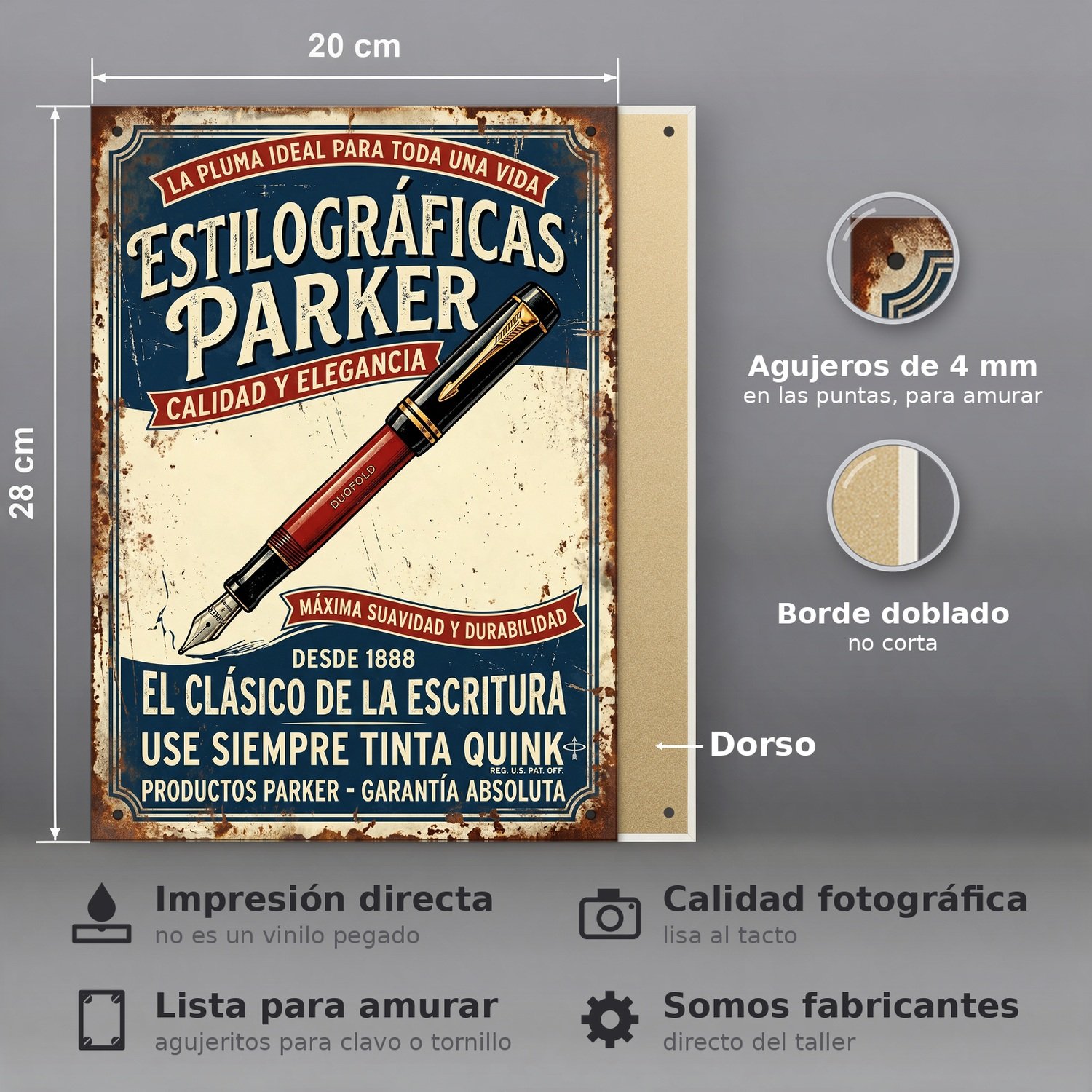 Estilográficas Parker Desde 1888 - Chapa Vintage - ACU013 - Imagen 2